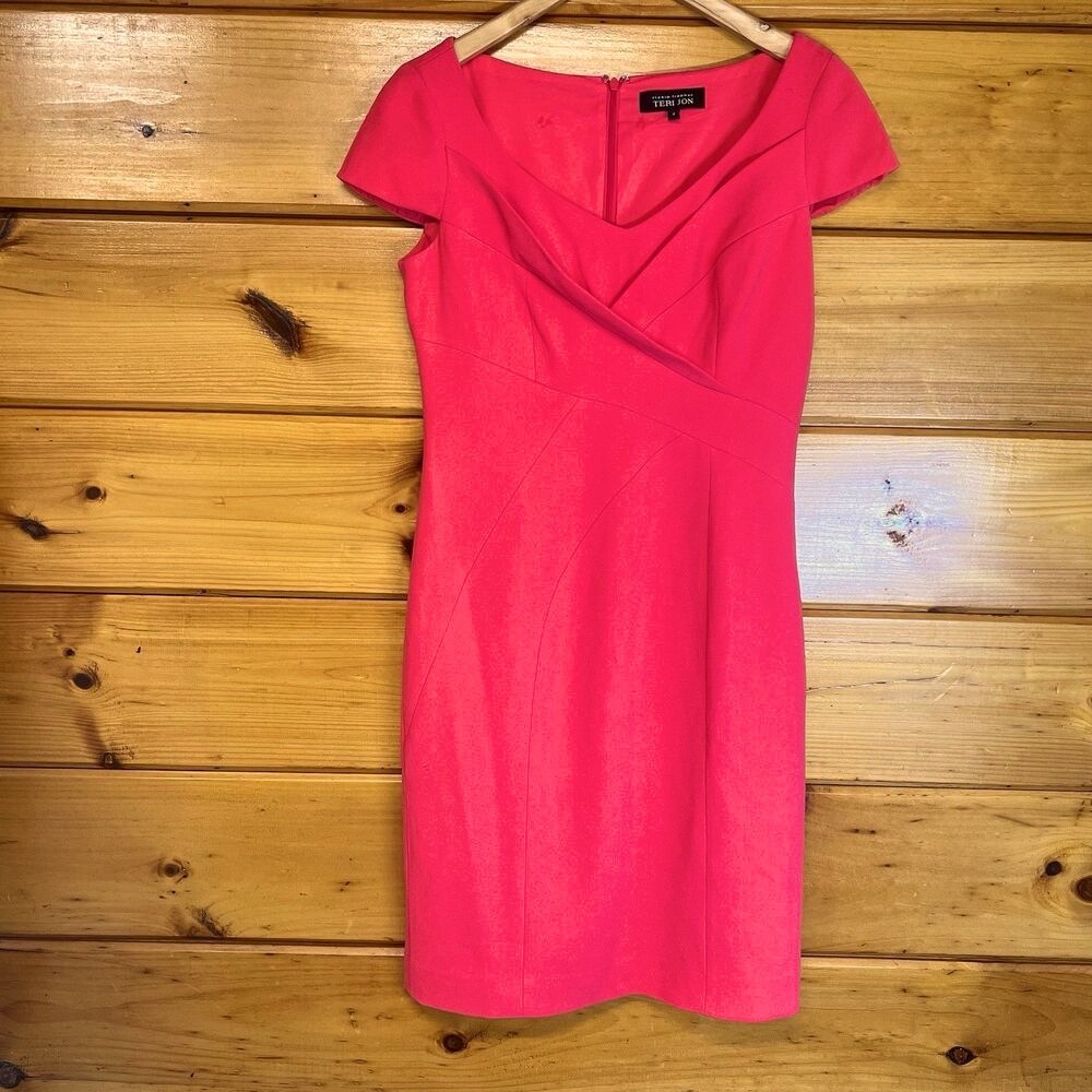 Rickie Freeman TERI JON Crepe Hot Pink Cap Sleeve Wedding Cocktail Dress Size 4